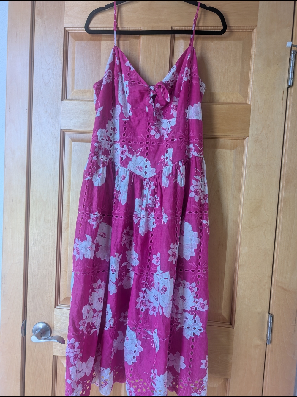 Francesca's Collections Hot Pink & White Floral Eyelet Midi Dress